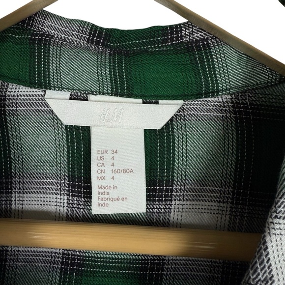 H&M Women’s Plaid Button Down Beetle Beaded Embellished Top Green/White 4 - Picture 9 of 10